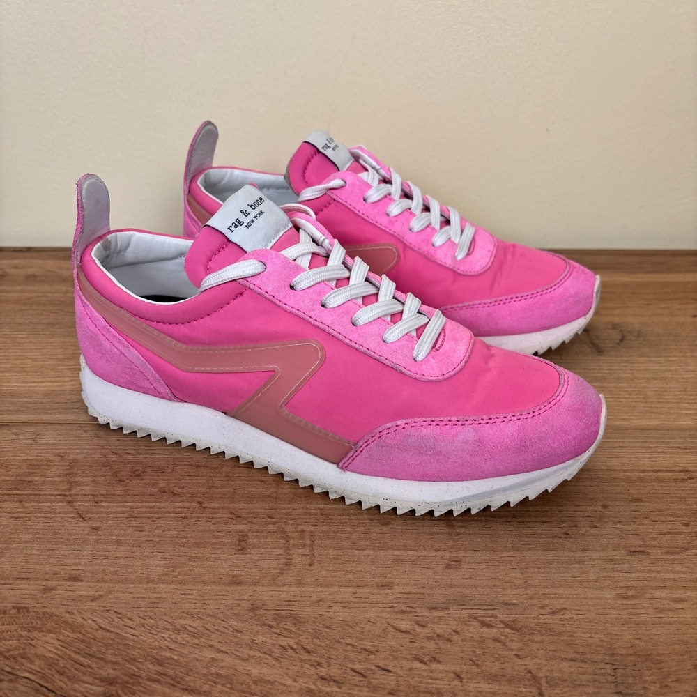 RAG & BONE Retro Runner Lace Up Low Top Sneaker Neon Pink Women Size 38.5 Sporty